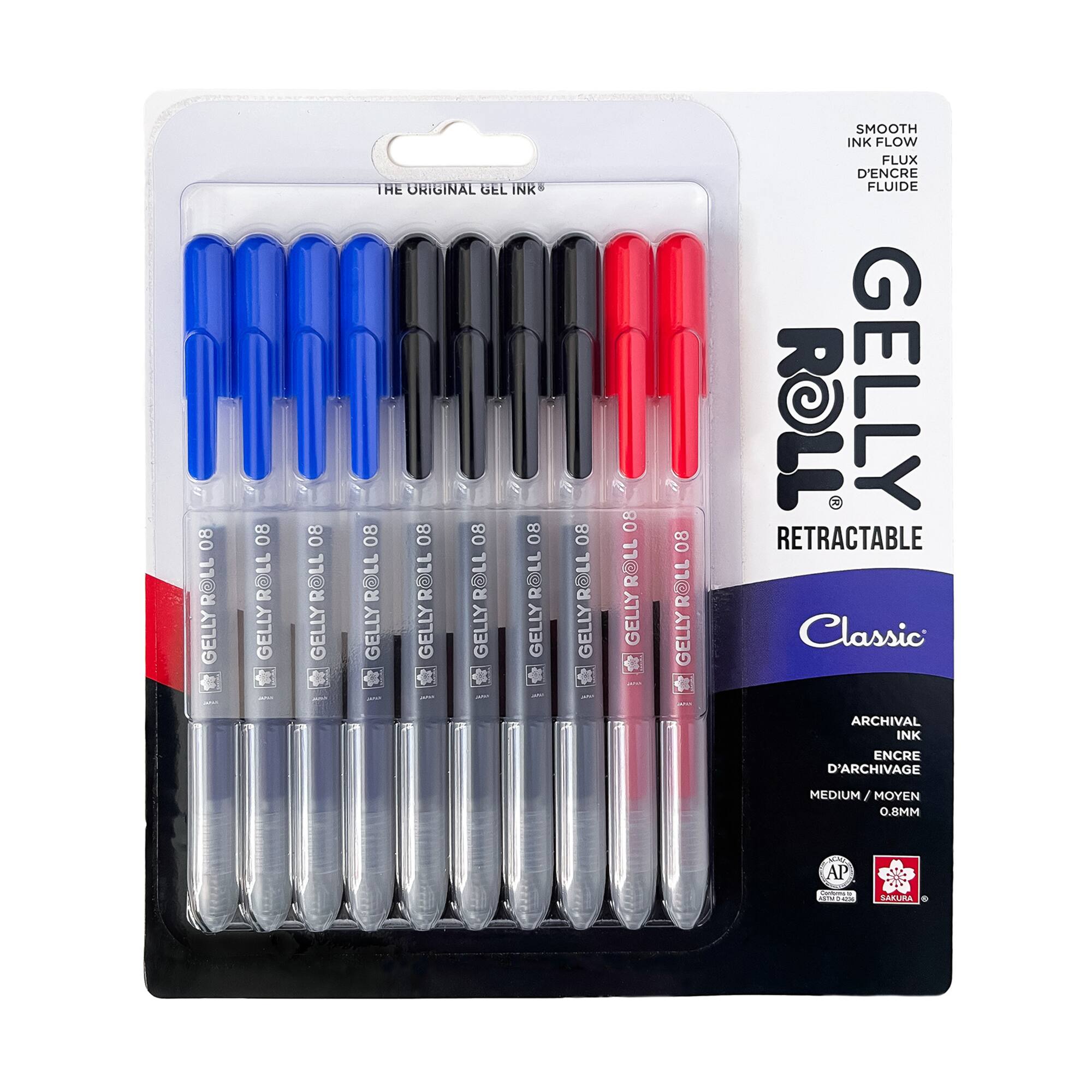 Gelly Roll® 0.8mm Black, Blue & Red Retractable Classic Gel Pen Set